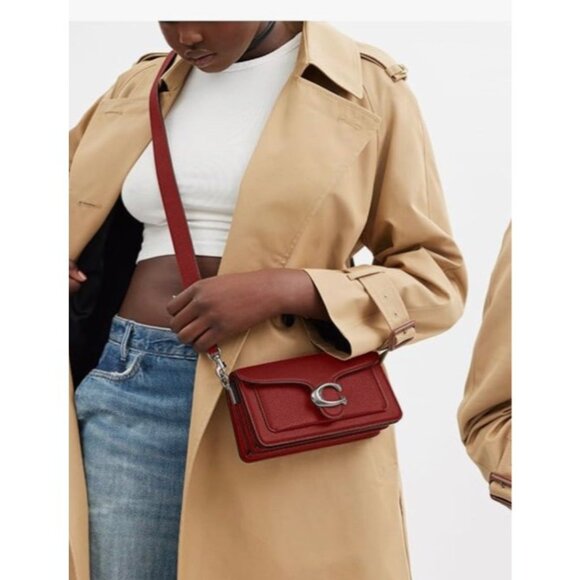 NEW! Coach Red Pebbled Leather Tabby 20 - Picture 5 of 6